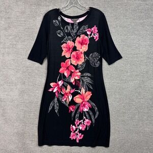 Tommy Bahama Black‎ Shift Dress Stretch Floral Half Sleeves Stretchy Small S/P